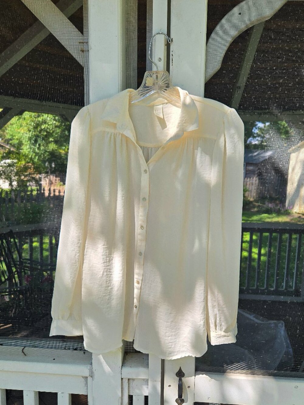 NWOT Vintage Cream Cottagecore Blouse | Ivory Button-Up Peasant Top, Long Sleeve